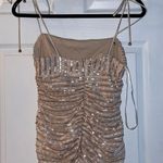 Selfie Leslie Disco Doll Tied Shoulder Sequin Mini Dress Champagne Photo 5