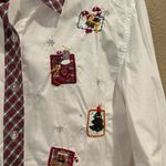 Vintage Bobbie Brooks Christmas Holiday Festive White Oxford Button Down Shirt Size M Photo 4