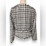 Walter Baker  Women Baca Jacket Size L Beige Tweed Fringe Trim Faux Leather Photo 3