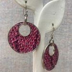 Purple Snakeskin Dangle Earrings Boho Round Silver Tone Drop Trendy Jewelry Photo 2