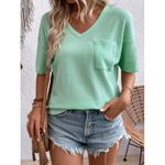 SheIn Emery Rose Women's Summer Green Color V-Neck Batwing‎ Sleeve Loose Casual Shirt Photo 2