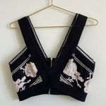 Aijek Andrea Embroidered Cropped Top in Black & White Size Medium Photo 3