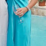 Blue Satin Midi Dress Photo 0