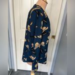 Bass Novelty Hat Print Long‎ Sleeve Teal Blouse Blue Photo 2