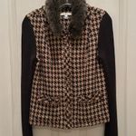 CAbi  #978 Sweater Jacket Brown Gray Tan Cotton Wool Houndstooth Mixer Size 4 Photo 1