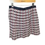 J.Crew  Rose Navy White Pleated 100% Silk Miniskirt 10 Lined Zip‎ Back Geometric Photo 1