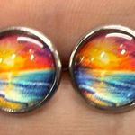 3/$30 NWOT Colorful Sunset Stud Earrings Orange Photo 0