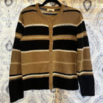 Christopher & Banks  Tan And Black‎ Stripe Button Front Cardigan Size Small Photo 0