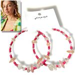 Free People Bohemian Stone Crystal Karma Hoops Earrings Pink Whimsical Summer Photo 1