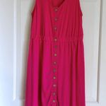 Women’s Small Casual Sleeveless Button Down Elastic Waist Swing Dress Pockets Pink Photo 1