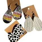 Set Of 3 Pairs Softball Mom Braided White & Cow Print Heart Earrings Black Photo 0