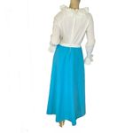 VINTAGE 1970'S TURQUOISE BLUE AND WHITE RUFFLE MAXI DRESS (S/M) Photo 5