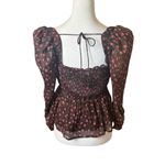 ASTR the Label Floral Print Smocked Babydoll Top Brown Pink Ditsy Med Milkmaid Photo 8