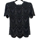 Adrianna Papell Boutique Evening Black 100% Silk All Over Beaded Top Small Photo 0