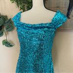 Lulus NWOT  Glittering Nights Aqua Blue Sequin Off-the-Shoulder Mini Dress Photo 1