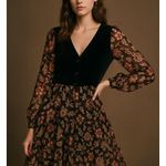 ZARA  Velvet Floral Long Sleeve Dress Size M | Boho Dark Romance Photo 0