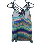None Boho Festival Bright Multicolor Striped Tankini Swim Top Size Large Photo 6