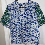 June & Beyond Blue & green Tiffany Embroidered Blouse size Small nwt Photo 0