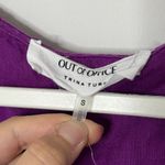 Trina Turk  Out of Office Play Linen Dress Size Small Purple Ruffles Midi Photo 3