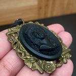 Vintage Sweet Romance USA Black Cameo Pendant Lace Choker Necklace Photo 3