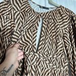 ZARA Brown & Tan Zigzag Stripe Geometric Long Sleeve Crinkle Mini Dress Medium Photo 4