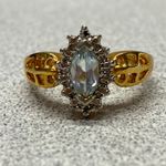 Stunning Gold Sparkle Halo Marquise Aquamarine Statement Piece Ring Size 7 Photo 3