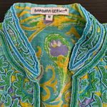 Barbara Gerwit Tunic Top Medium‎ Beaded Paisley Print Cotton Blouse Cover Up Blue Photo 4