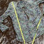 American Eagle Sheer Long Elastic Sleeve Cream Gold Blue Green Top S Photo 9