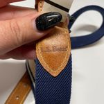 L.L.Bean Women M White Navy Blue Cotton Woven Brown Leather Belt 1-1/8" Wide Photo 5