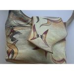 Vintage Magnifique Painted Peacock Art Leather Butterfly Floral Shoulder Bag White Photo 7