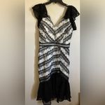 Adelyn Rae New Nola White with Black Embroidered Floral Woven Frill Dress #MBG Photo 2