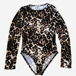Gaze Leopard Print Long Sleeve Bodysuit‎ Women's Small Brown Photo 0