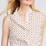 J. McLaughlin  White Cherry Print Ruffle Sleeveless Button Down Blouse‎ Size XS Photo 0