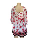 Francesca’s Blue Rain White Red Rose Floral Dress Puff Sleeve Size S NWT Photo 2