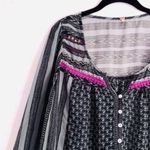 Free People Top S Feather in Wind Embellished Sheer Printed Embroidery Sequin Photo 4