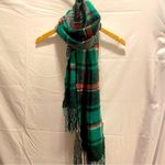Topshop Plaid Fringe Super Soft Green Red Scarf Wrap Photo 5