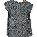 Loft  M Short Flutter Sleeve Top Blouse V Neck Floral Blue Photo 1