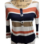 Kut From The Kloth Striped Henley Long Sleeve Top Women Small Made in USA Photo 0