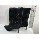 Womans Maraolo Month Mid Calf Boots 8.5 Black Red Pointed Toe Side Zip Stilettos Photo 3