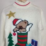 Vtg Far And Near Bear Stocking Ugly Christmas Sweater Women's M Chunky Knit White Size M Photo 1