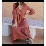 7 For All Mankind 7 For All Mankind Small Oversized Cottage Gauze Persimmon Maxi Peasent Dress Photo 2