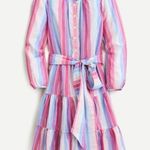 J.Crew  Belted Metallic Stripe Tiered Mini Dress Medium Petite Pink Purple Blue Photo 2