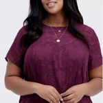 Torrid Top Womens 2X Abbey Chiffon Clip Floral Maroon Burgundy Burnout Sheer Photo 0