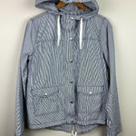 SO  Jacket Womens Medium‎ Blue Stripe Field Full Zip Flap Pocket Lightweight New Photo 0