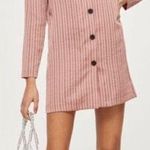 Topshop Women's Striped Collared Long Sleeve Satin Shirt Dress Pink Black Size 4 Photo 0