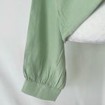 Lumière New V-Neck Hooded Top Drawstring Hem Woven Hoodie Sage Photo 4