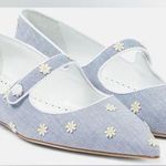 Manolo Blahnik  Women's White Campari Embroidered Chambray Mary Jane size 38.5 Photo 0