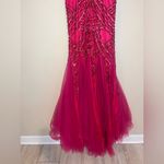 Sherri Hill Deep Raspberry Pink Beaded Tulle Skirt Mermaid Gown- Dress 2 Photo 12