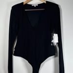 Good American Black Low Down Deep V Bodysuit Large New Shoulder Pad Long Sleeve Photo 7
