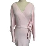 Blush Pink Knit Sweater Dress V Neck Fitted Photo 4